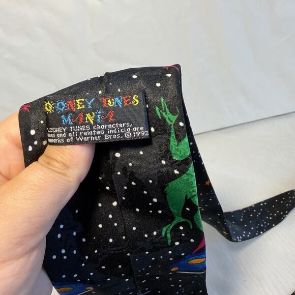 Vintage Tie Looney Tunes Mania 1993 Martians Daffy Duck Bugs Bunny - Picture 7 of 8